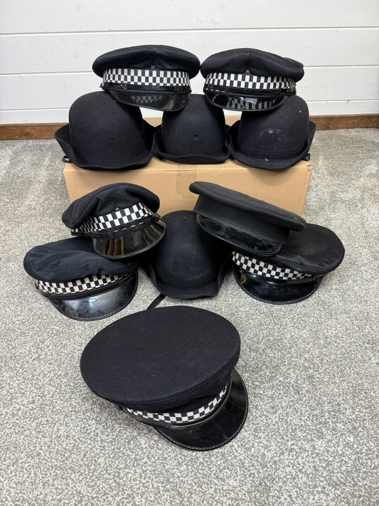 11x Ex Police Peak Cap Bowler Hat Job Lot Theatre Headwear Uniform Film Prop Lot