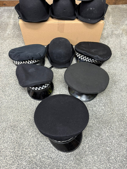 11x Ex Police Peak Cap Bowler Hat Job Lot Theatre Headwear Uniform Film Prop Lot