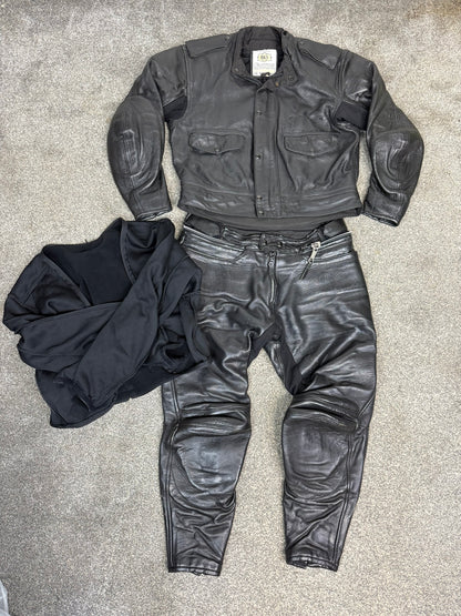 Ex Police BKS Motorbike Leathers 2 Piece Jacket & Trousers & Fleece Liner Bike Leathers