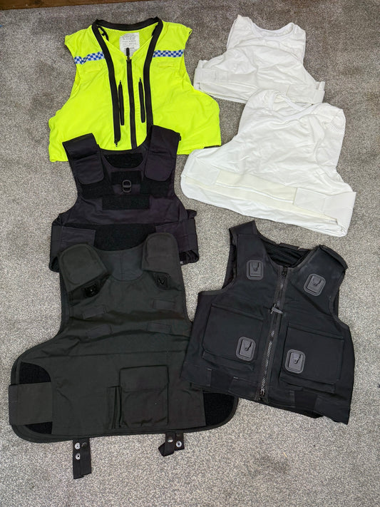6x Ex Police Body Armour Cover Vest Job Lot Overt & Covert Security Film TV