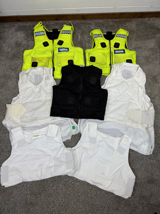 7x Ex Police Body Armour Cover Vest Job Lot Overt & Covert Security Film TV