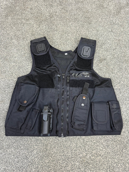 Ex Police Black Arktis Tactical Utility Vest & Pouches Security Airsoft - Large