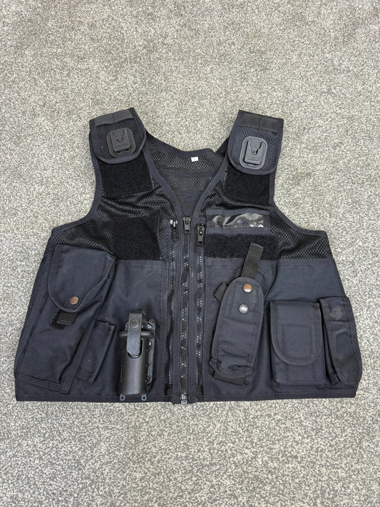 Ex Police Black Arktis Tactical Utility Vest & Pouches Security Airsoft - Large
