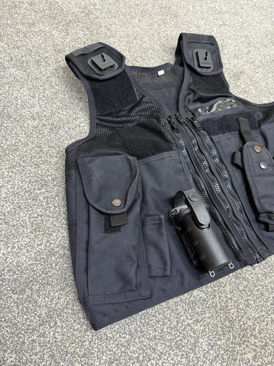 Ex Police Black Arktis Tactical Utility Vest & Pouches Security Airsoft - Large