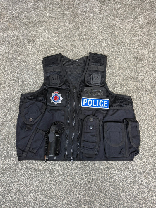 Ex Essex Police Black Arktis Tactical Utility Vest & Pouches Security Airsoft - Small