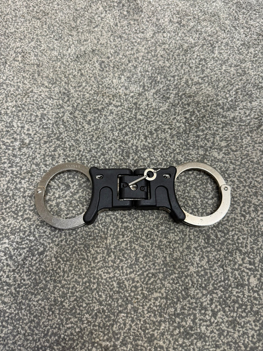 Ex Police Folding Hiatt Handcuffs Hinged Cuffs & Key Security Collectable