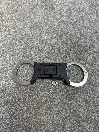 Ex Police Folding Hiatt Handcuffs Hinged Cuffs & Key Security Collectable