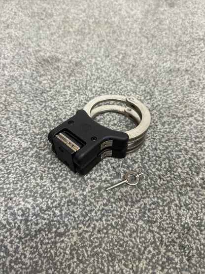 Ex Police Folding Hiatt Handcuffs Hinged Cuffs & Key Security Collectable