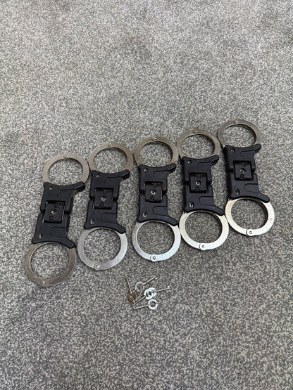 Ex Police Folding Hiatt Handcuffs Hinged Cuffs & Key Security Collectable