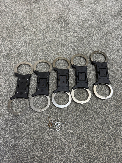 Ex Police Folding Hiatt Handcuffs Hinged Cuffs & Key Security Collectable