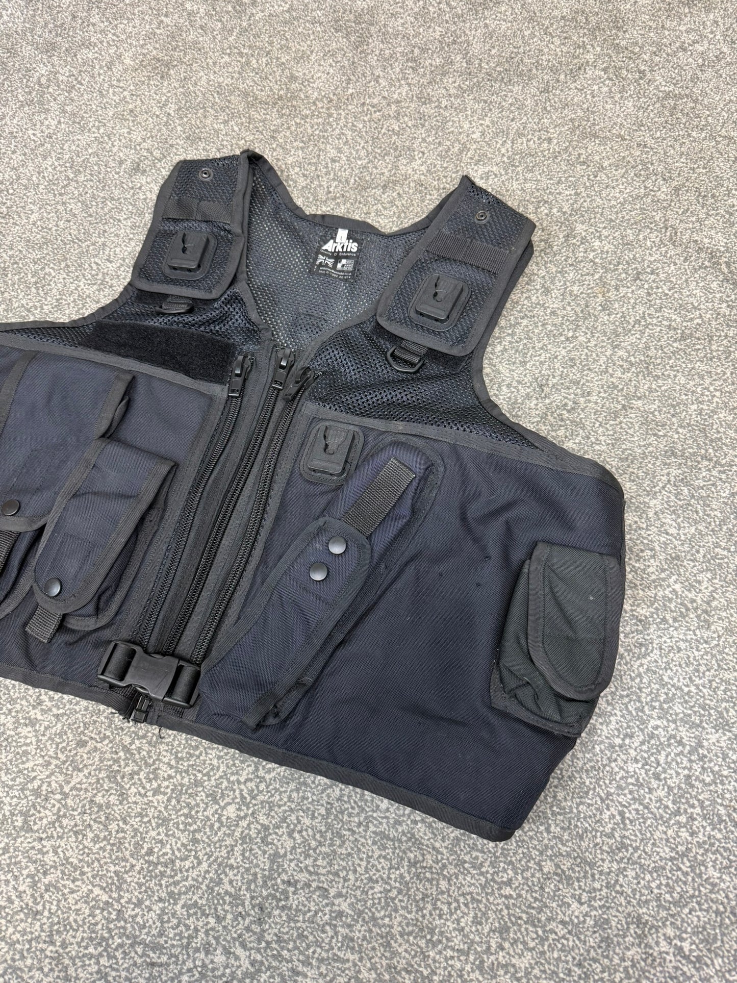 Ex Police Arktis Black Utility Tac Vest LARGE Equipment Vest Security Patrol Airsoft
