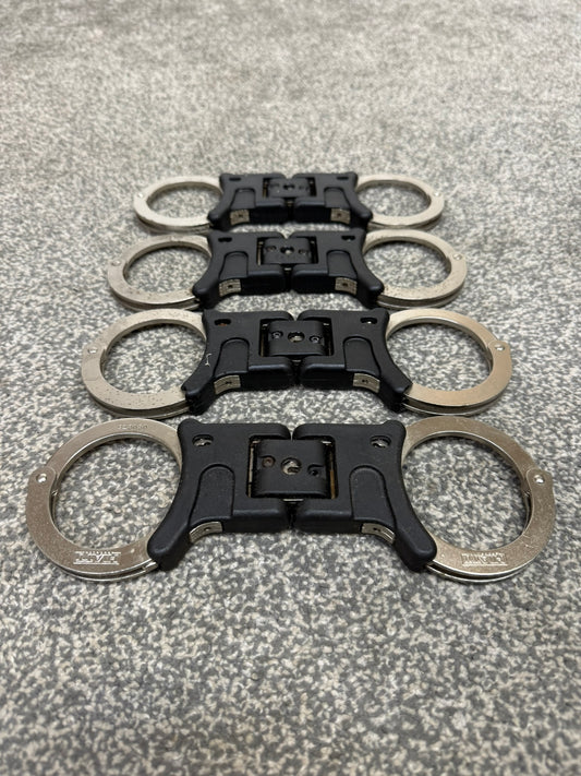 4x Ex Police Hiatt Folding Handcuffs Job Lot Cuffs Spares Repair Film Props
