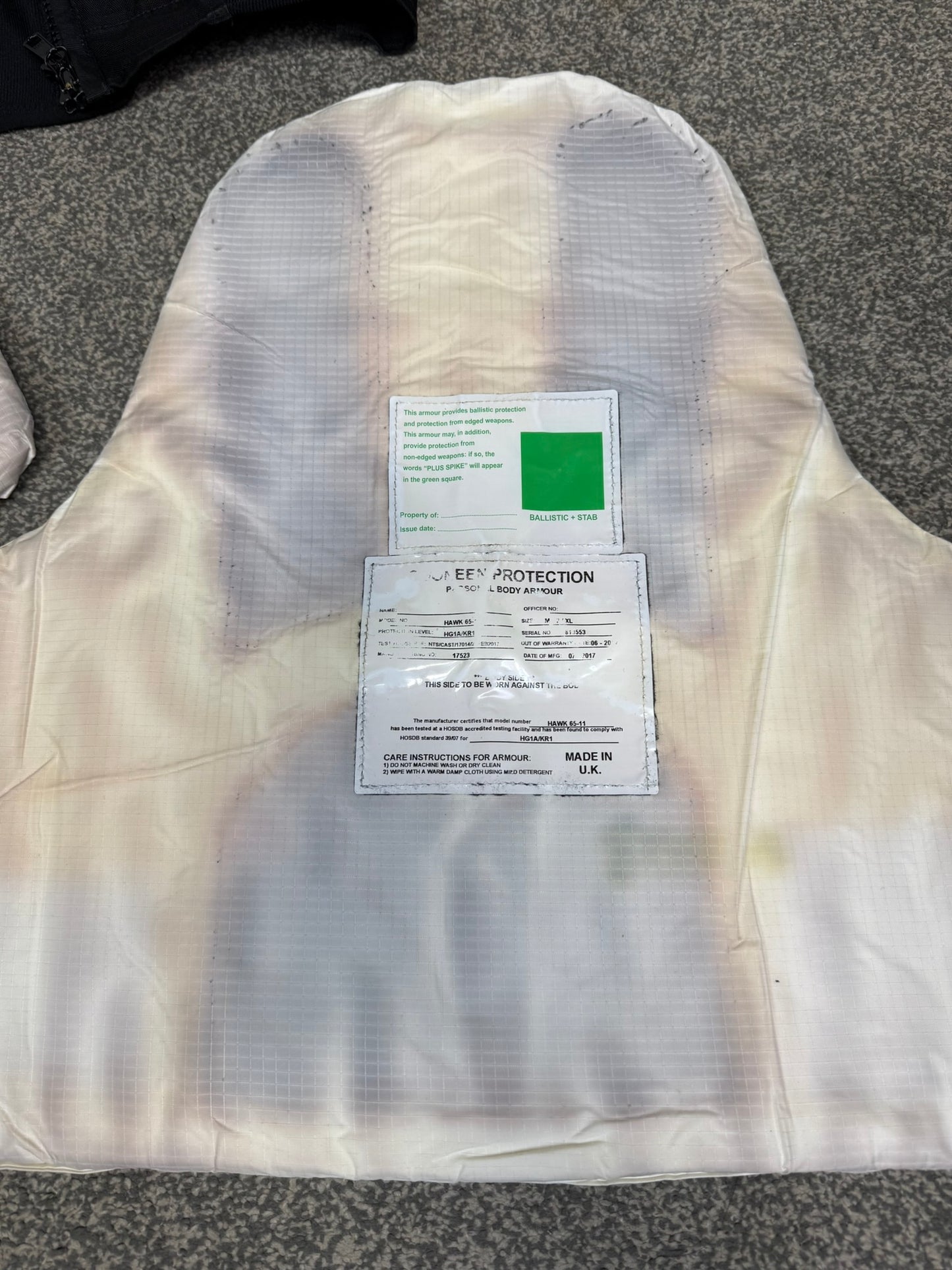 Ex Police Black Cooneen Body Armour Vest Anti Stab & Ballistic HG1A & KR1 Security - MEDIUM
