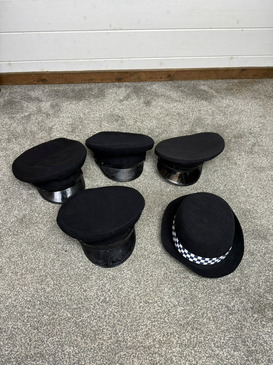 5x Ex Police Peak Cap Bowler Hat Job Lot Theatre Headwear Uniform Film Prop Lot