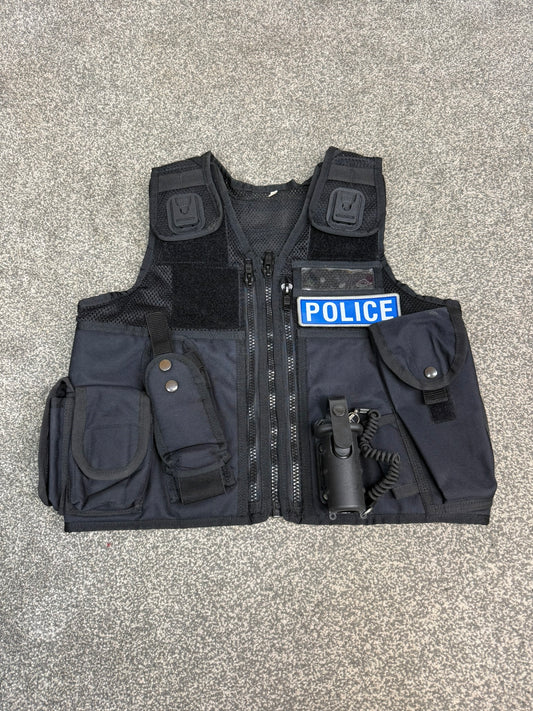 Ex Police Black Arktis Tactical Utility Vest & Pouches BADGED Security Airsoft