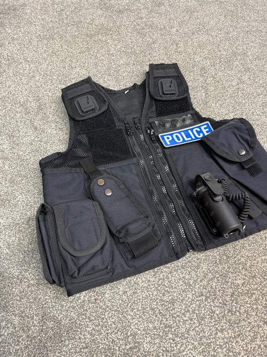 Ex Police Black Arktis Tactical Utility Vest & Pouches BADGED Security Airsoft