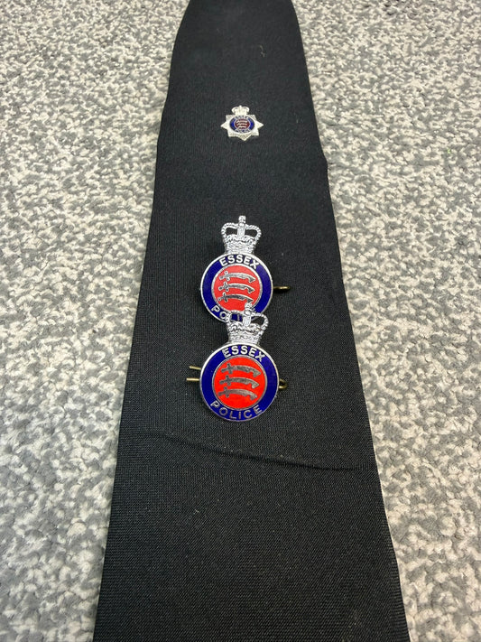 Ex Essex Police Clip On Tie & 2x Lapel Badges Collector Memorabilia Display Uniform
