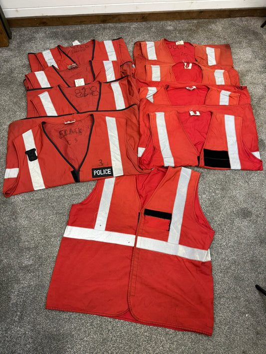 9x Ex Police Red PSU Riot Training Vests Job Lot Display Film TV Props