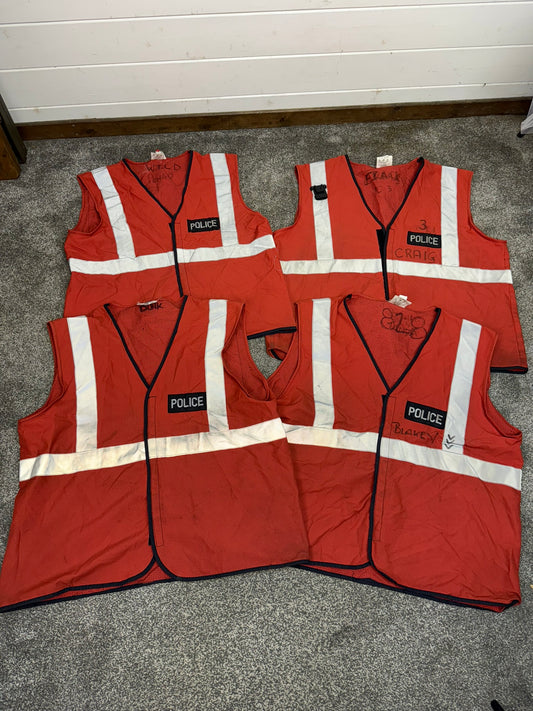 9x Ex Police Red PSU Riot Training Vests Job Lot Display Film TV Props