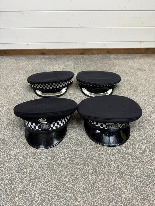 4x Ex Police Peak Cap Job Lot Theatre Headwear Uniform Film Prop Lot