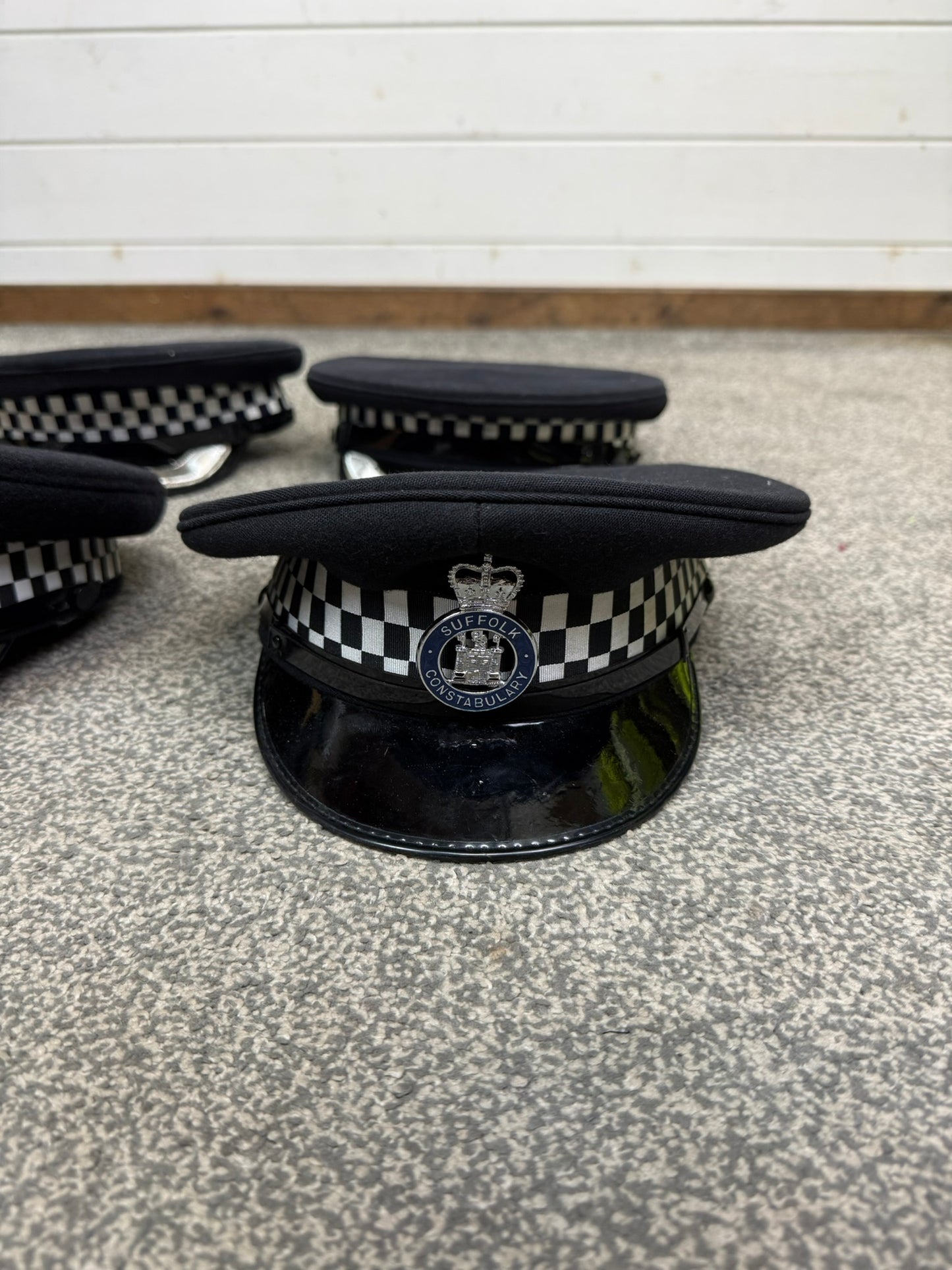 4x Ex Police Peak Cap Job Lot Theatre Headwear Uniform Film Prop Lot