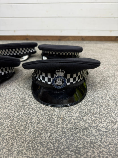 4x Ex Police Peak Cap Job Lot Theatre Headwear Uniform Film Prop Lot