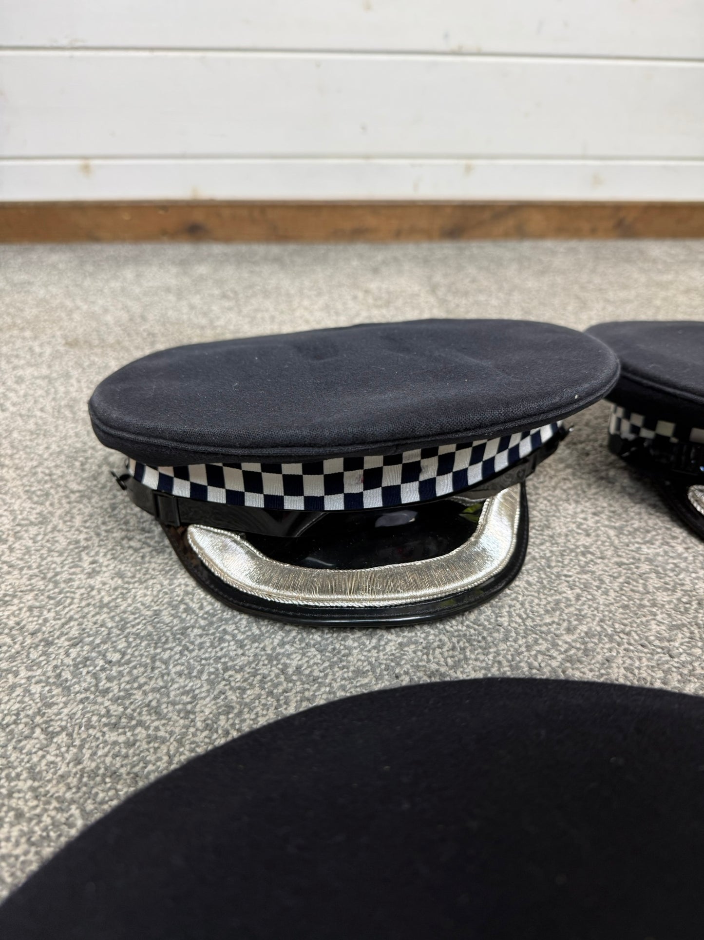 4x Ex Police Peak Cap Job Lot Theatre Headwear Uniform Film Prop Lot