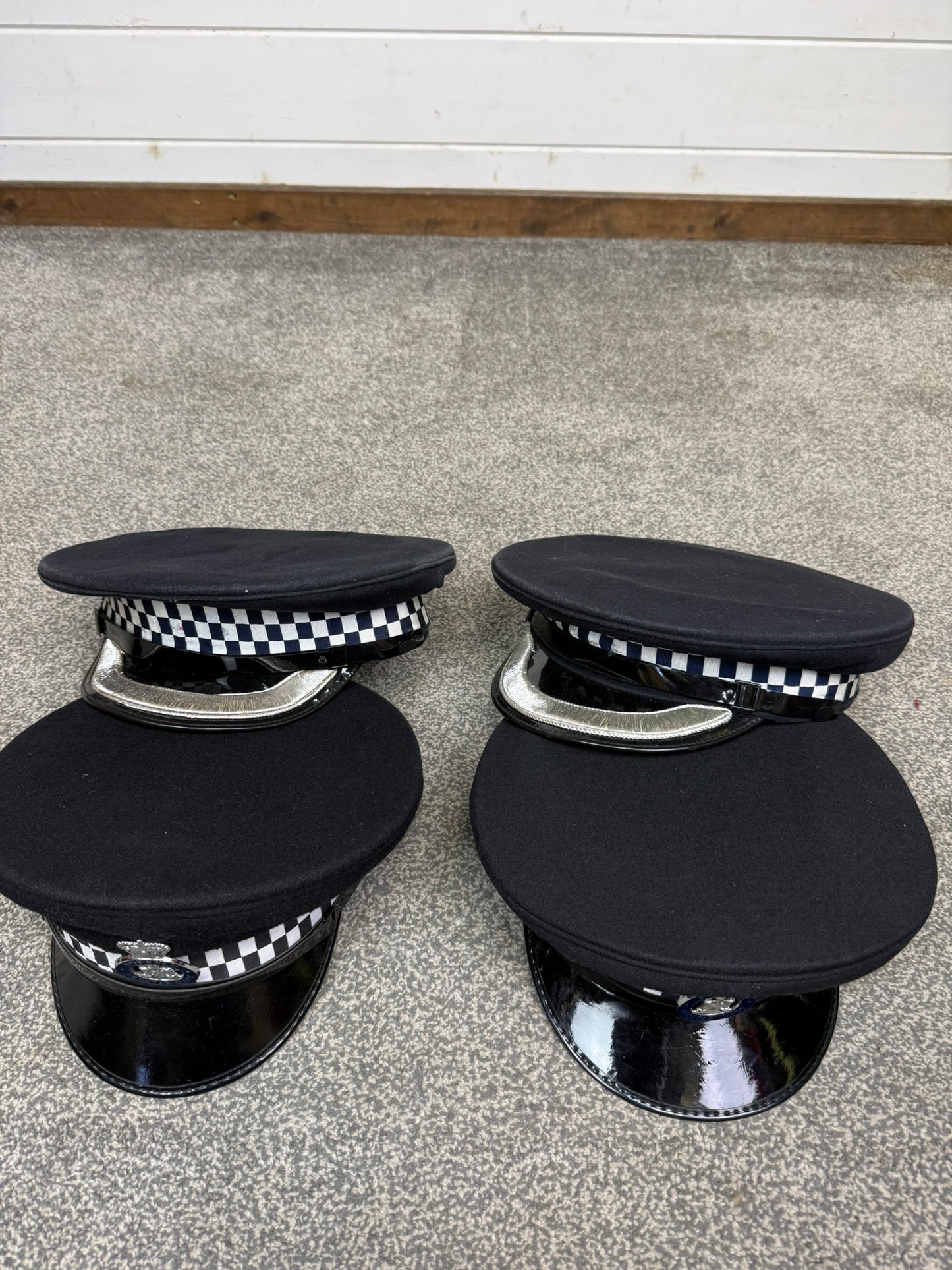 4x Ex Police Peak Cap Job Lot Theatre Headwear Uniform Film Prop Lot