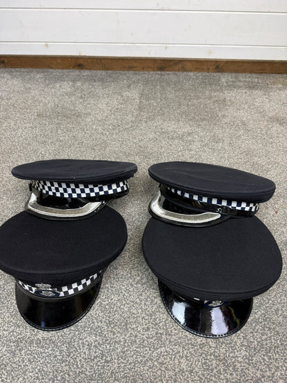 4x Ex Police Peak Cap Job Lot Theatre Headwear Uniform Film Prop Lot