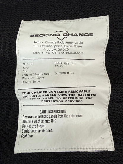 Ex Police Second Chance Body Armour Vest COVER Black Security TV Film Uniform - XL