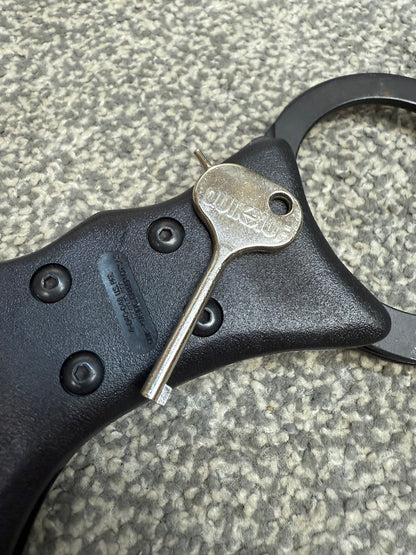 Ex Police Handcuffs Black Quik-Kuf Cuffs With Key Security Collectible Memorabilia Restraint