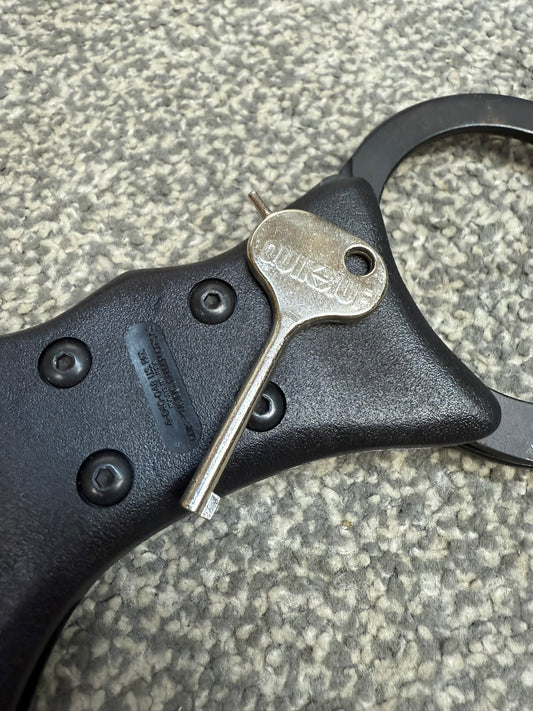 Ex Police Handcuffs Black Quik-Kuf Cuffs With Key Security Collectible Memorabilia Restraint