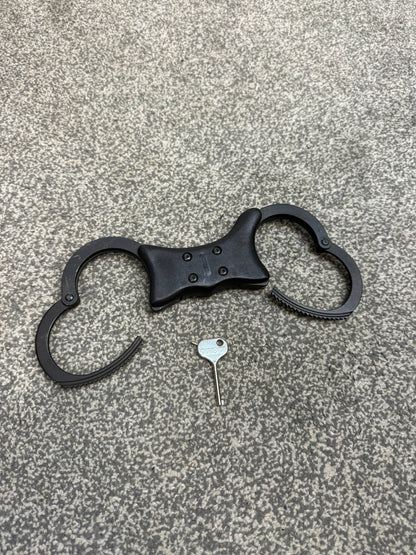 Ex Police Handcuffs Black Quik-Kuf Cuffs With Key Security Collectible Memorabilia Restraint