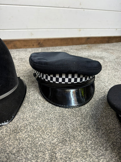 4x Ex Police Peak Cap & Bobby Helmet Hat Job Lot Uniform Costume Display