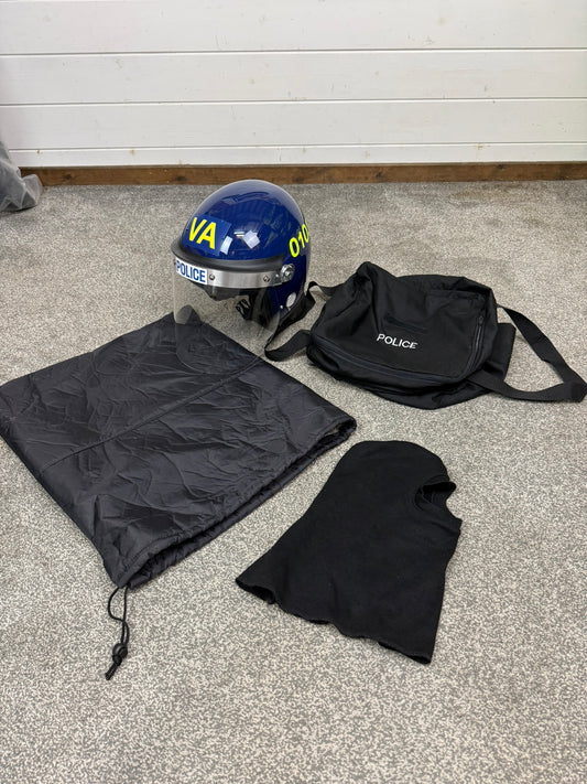 Ex Police Defender Riot Helmet 58-59cm Fleece & Carry Bag & Hood Genuine Collectable
