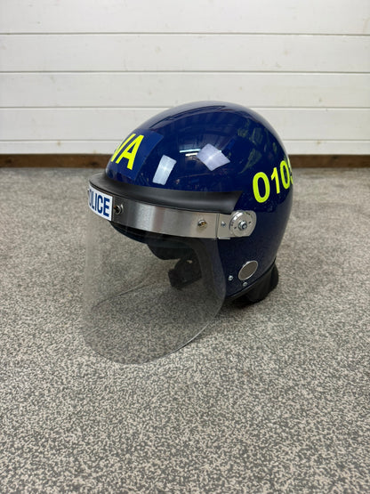 Ex Police Defender Riot Helmet 58-59cm Fleece & Carry Bag & Hood Genuine Collectable