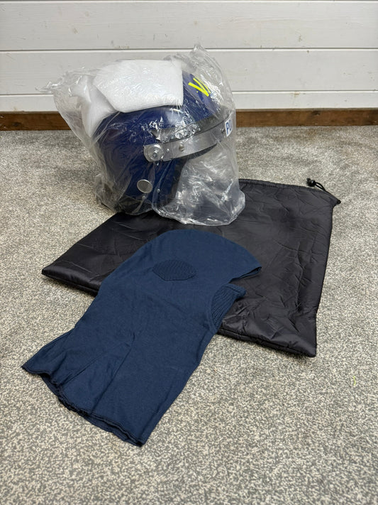 Ex Police Riot Helmet Fleece Bag & Hood Genuine Obsolete Collectable Display