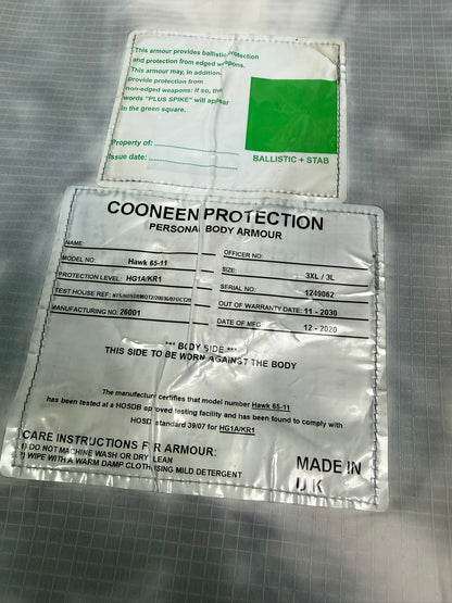 Ex Police Cooneen Body Armour Vest Anti Stab & Ballistic HG1A & KR1 - LARGE