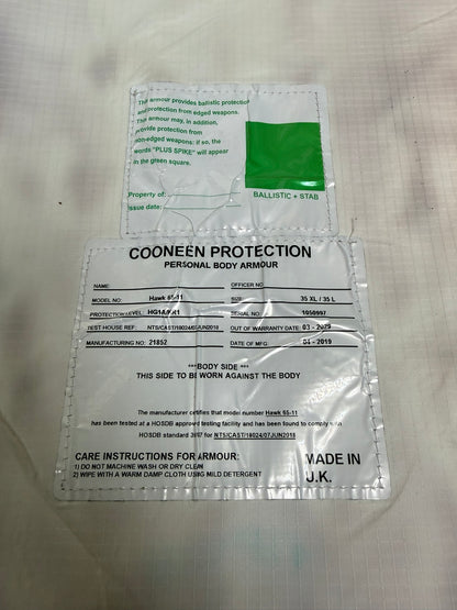 Ex Police Cooneen Body Armour Vest Anti Stab & Ballistic HG1A & KR1 - MEDIUM