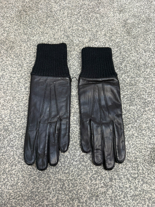 NEW Ex Police Leather Gloves Knitted Cuff Driving Security SIA
