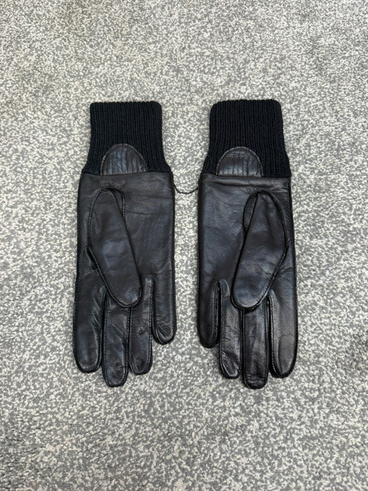 NEW Ex Police Leather Gloves Knitted Cuff Driving Security SIA