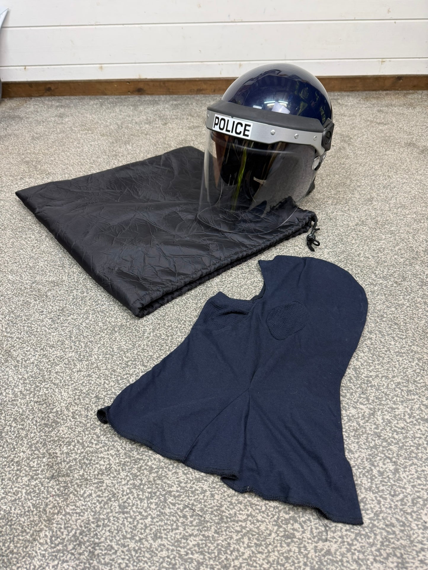 Ex Police Riot Helmet 60-61cm Fleece Bag & Hood Genuine