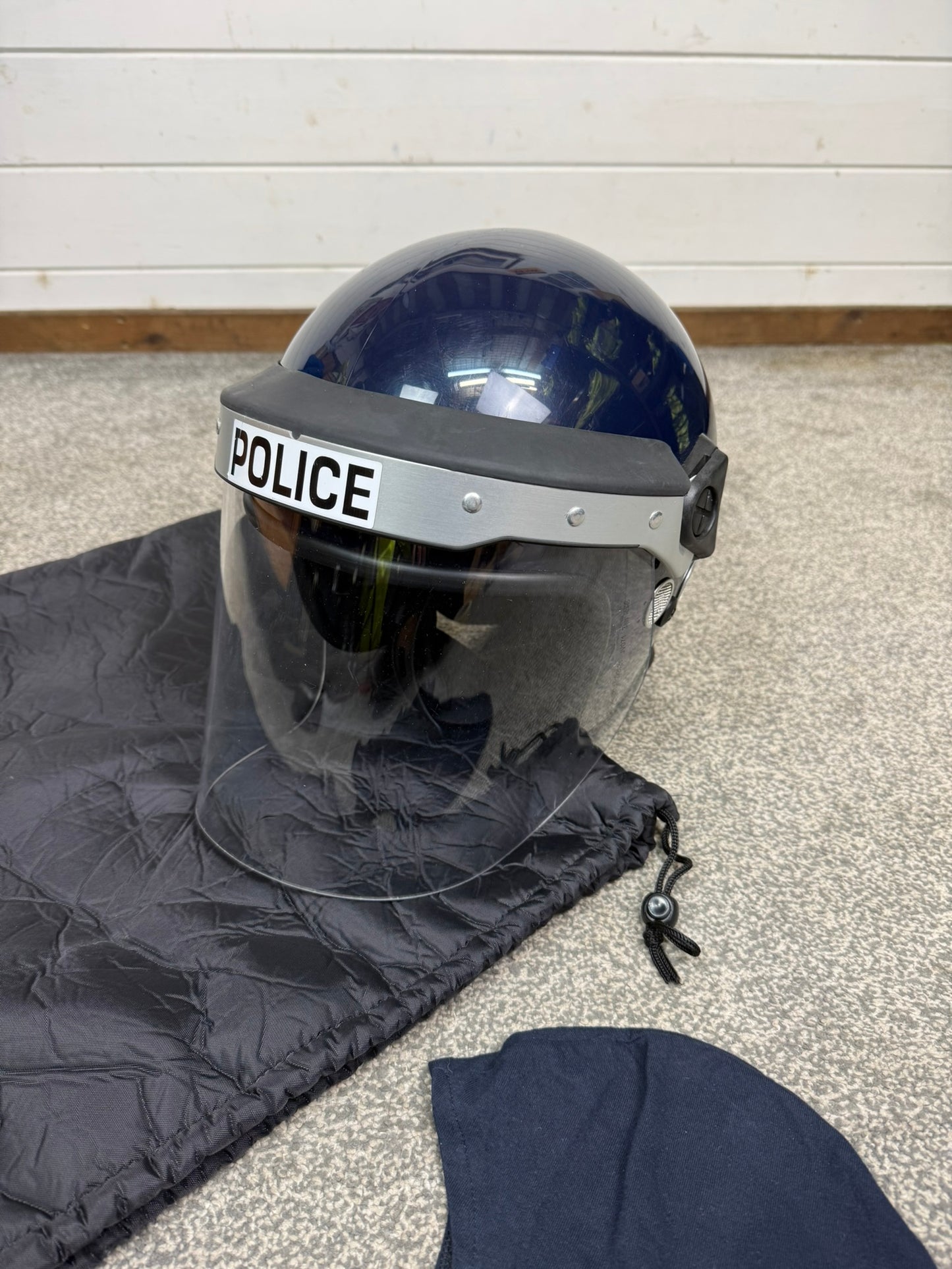 Ex Police Riot Helmet 60-61cm Fleece Bag & Hood Genuine