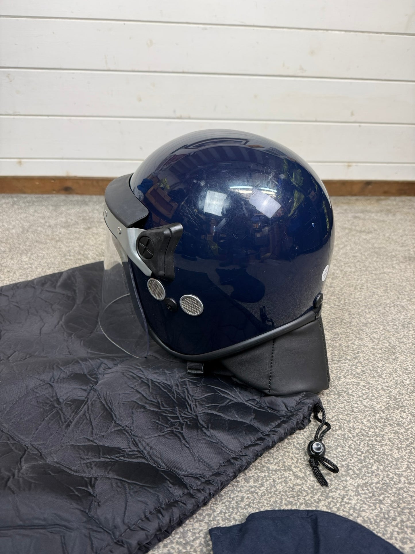 Ex Police Riot Helmet 60-61cm Fleece Bag & Hood Genuine