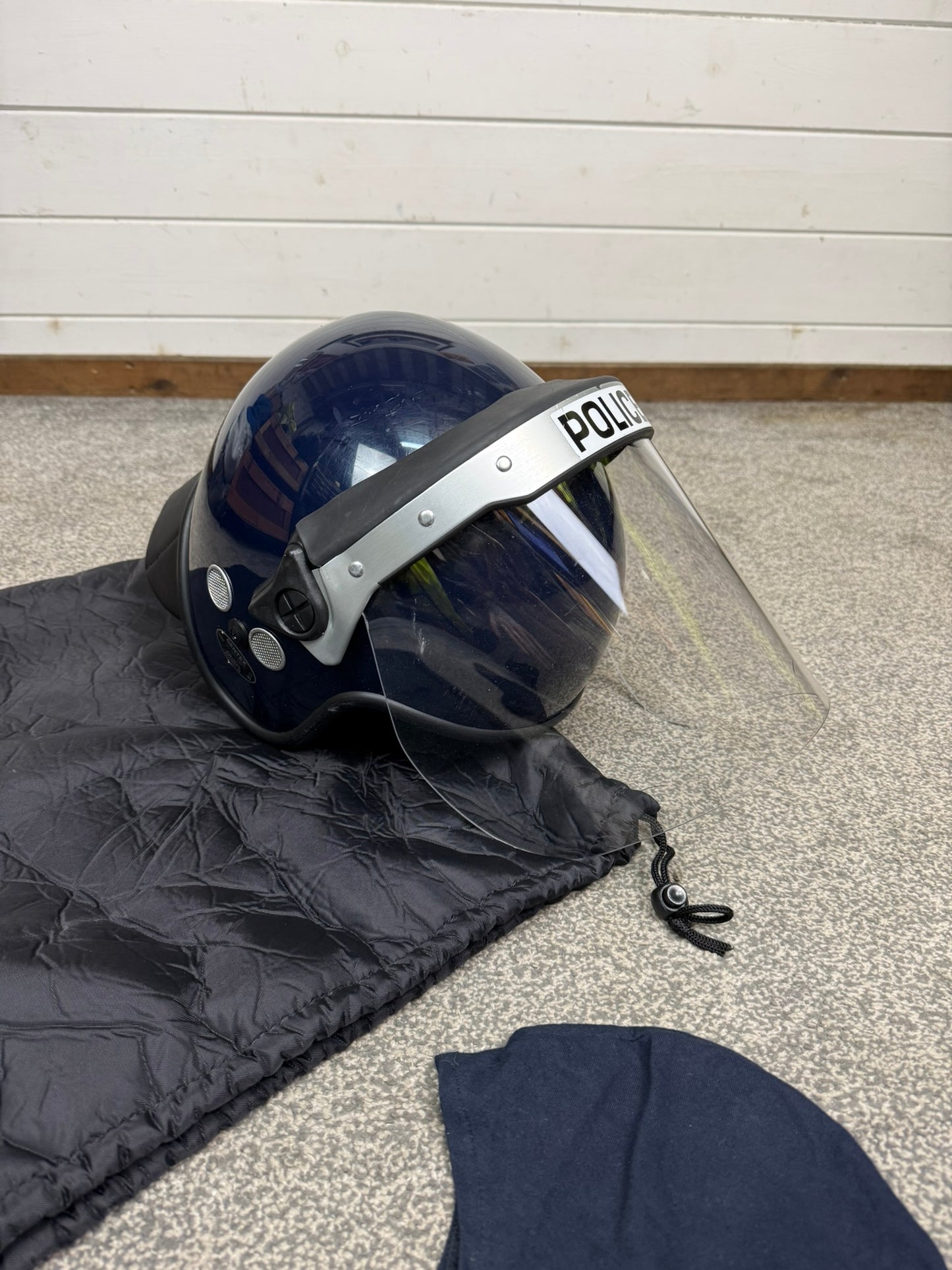 Ex Police Riot Helmet 60-61cm Fleece Bag & Hood Genuine