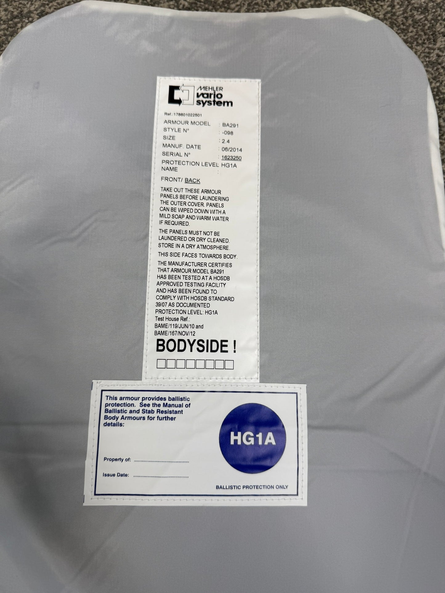 Ex Police Covert Mehler Body Armour Vest Ballistic HG1A Security