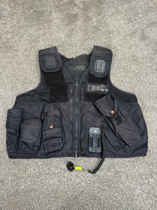 Ex Police Black Arktis Tactical Utility Vest & Pouches Security Airsoft - Large