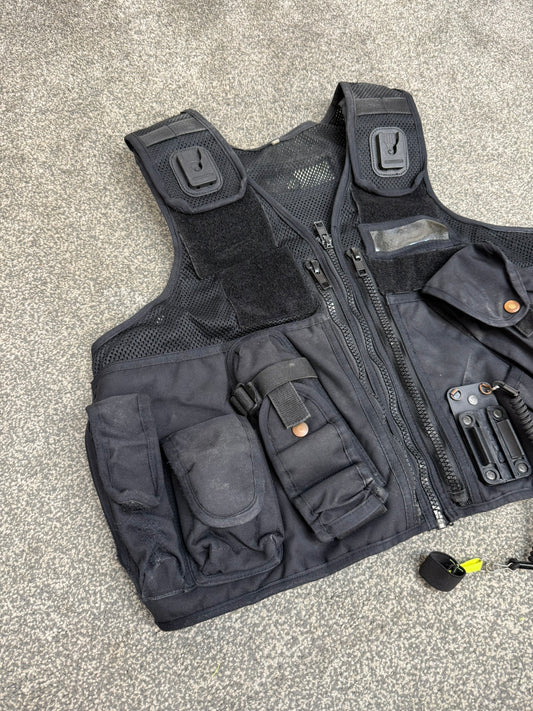 Ex Police Black Arktis Tactical Utility Vest & Pouches Security Airsoft - Large