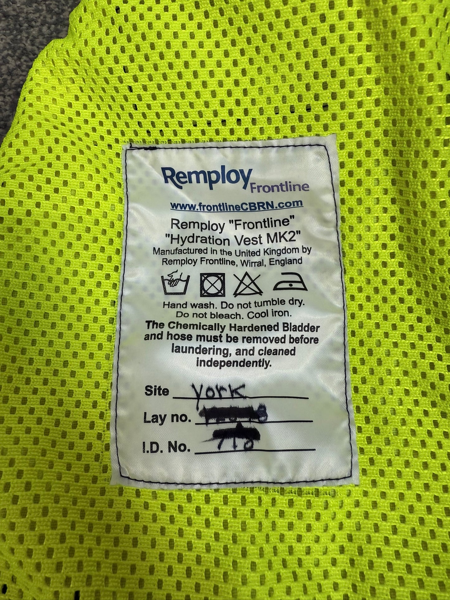 Ex Police Hi Viz Remploy Frontline CBRN Hydration Vest Camelbak Pouch Security