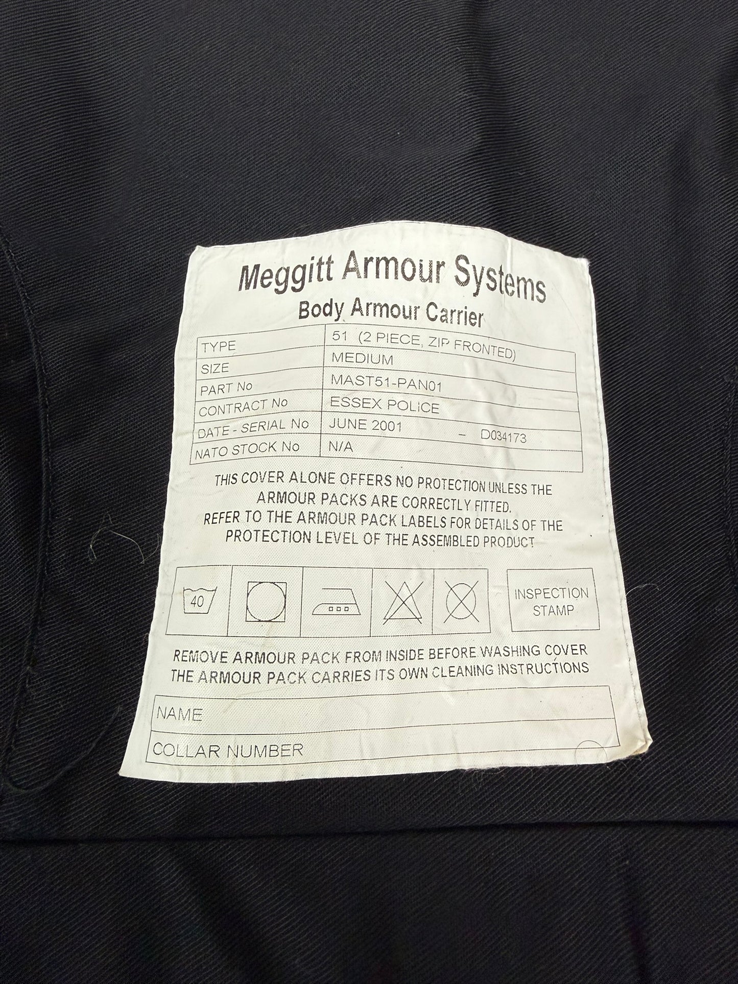 Ex Police Meggitt Female Body Armour Vest & Bag Anti Stab & Ballistic HG1A / KR2 Security